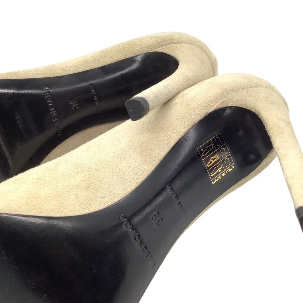 BALENCIAGA Split Vamp Stiletto Pumps 36 6 Booties Peep Toe Suede Neutral Beige